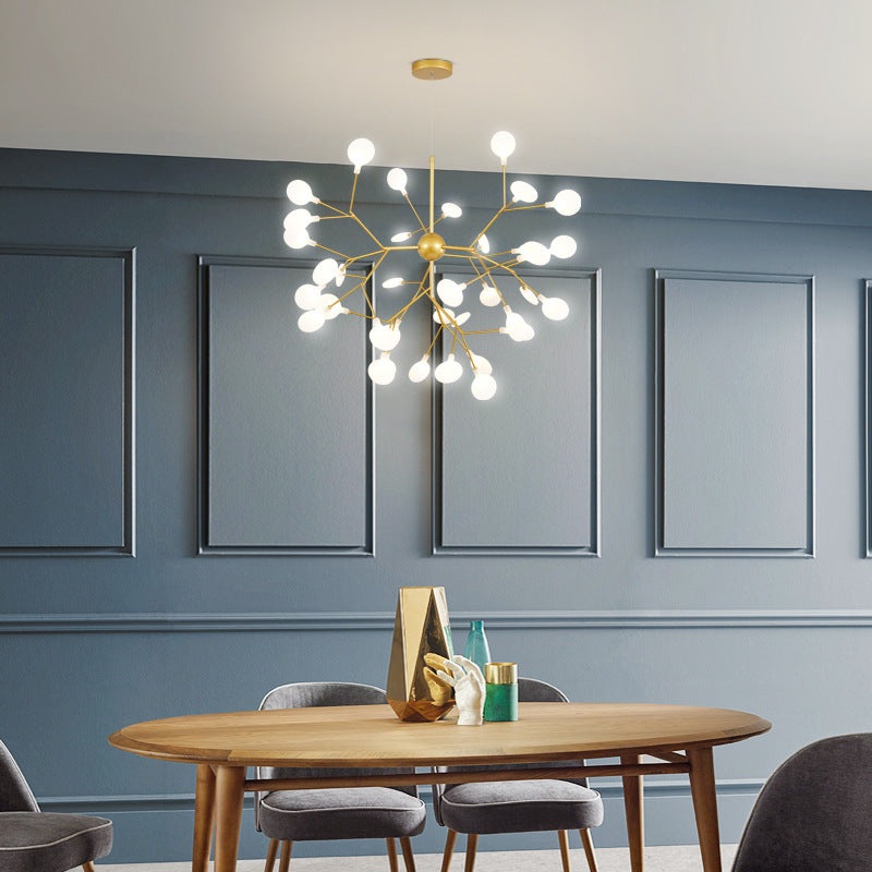 Contemporary Creative Firefly Branch Shape Round Linear Iron Acrylic 9/27 Light Chandelier For Dining Room
