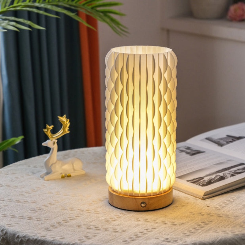 Contemporary Creative USB 3D Curved Wave Tulip Hedgehog Wood Base PLA LED Table Lamp Night Light For Bedroom