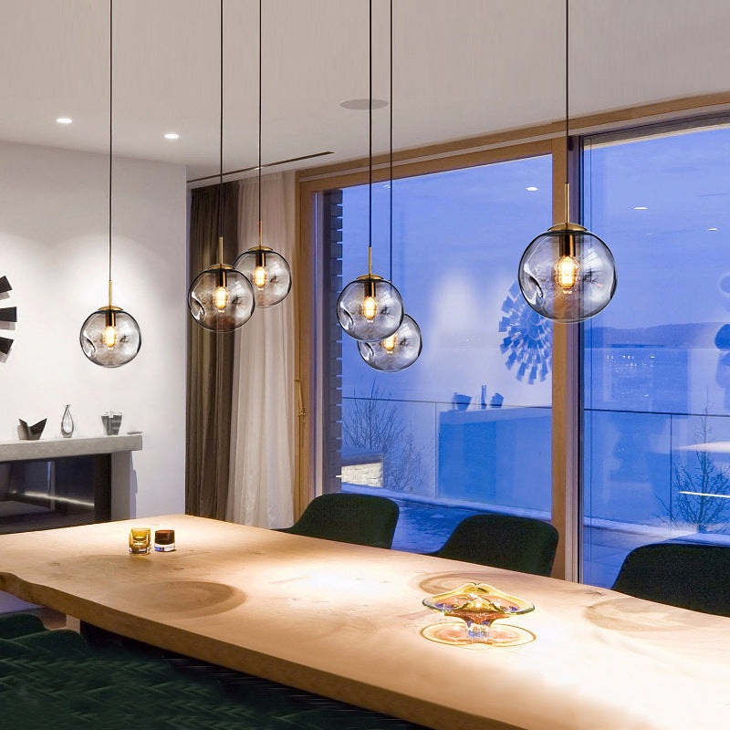 Contemporary Nordic Globe Iron Glass 1-Light Pendant Light For Living Room