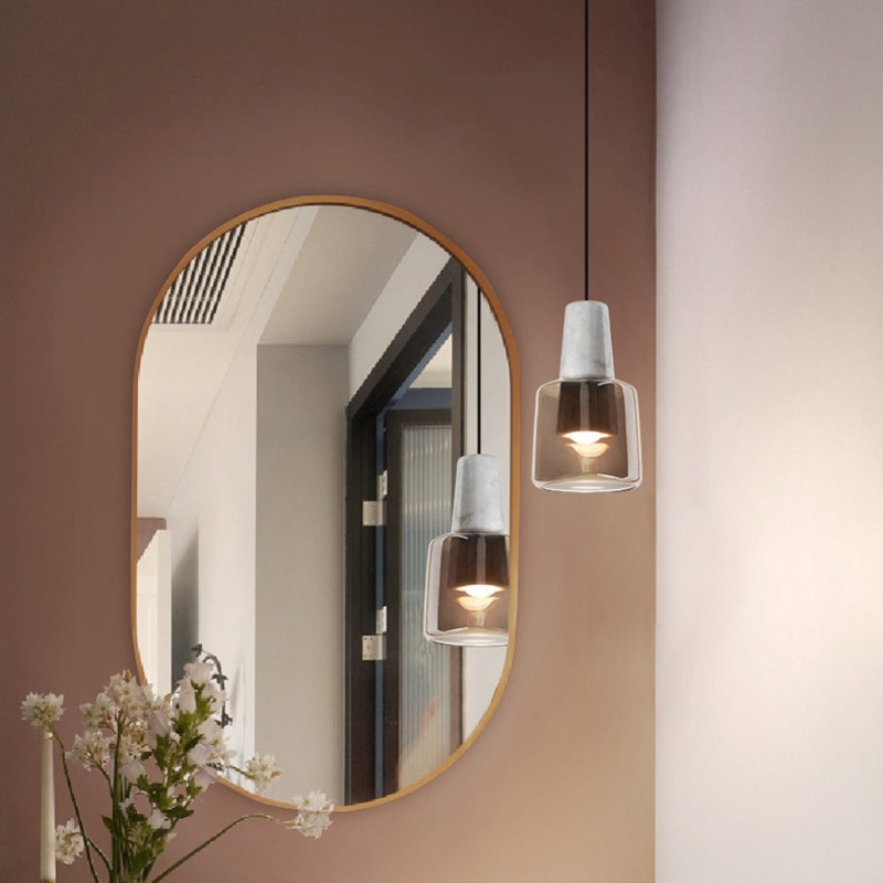 Contemporary Nordic Round Cylinder Marble Glass Shade 1-Light Pendant Light For Living Room