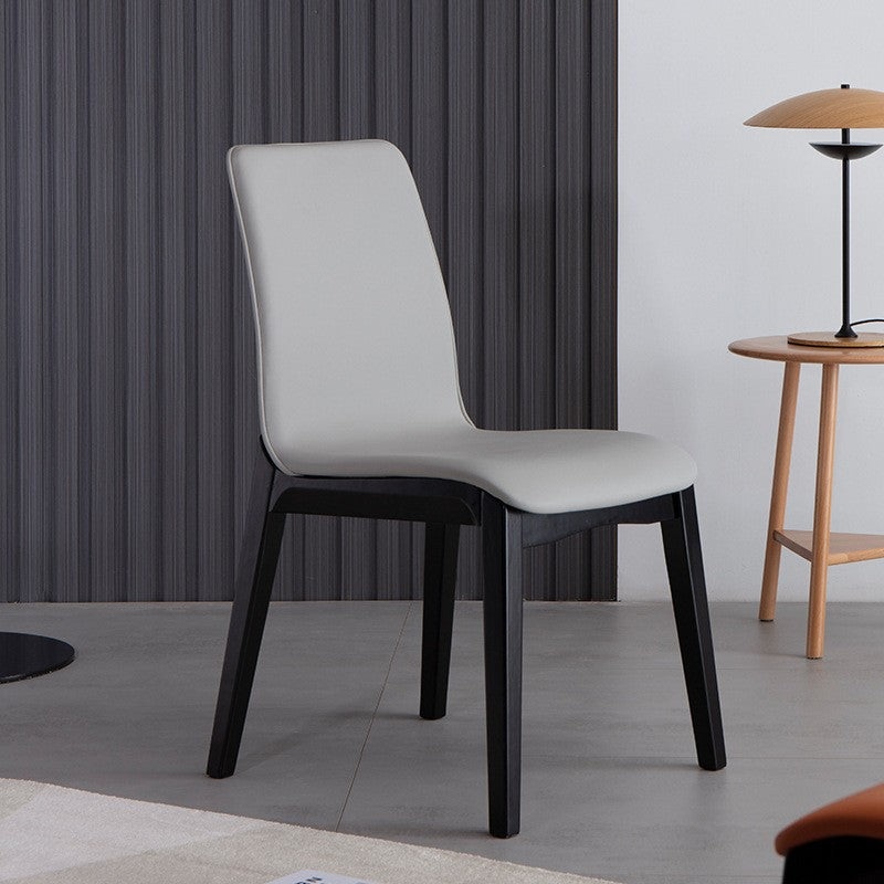 Contemporary Nordic Square Wood Leather Dining Chair Backrest Armless For Dining Room
