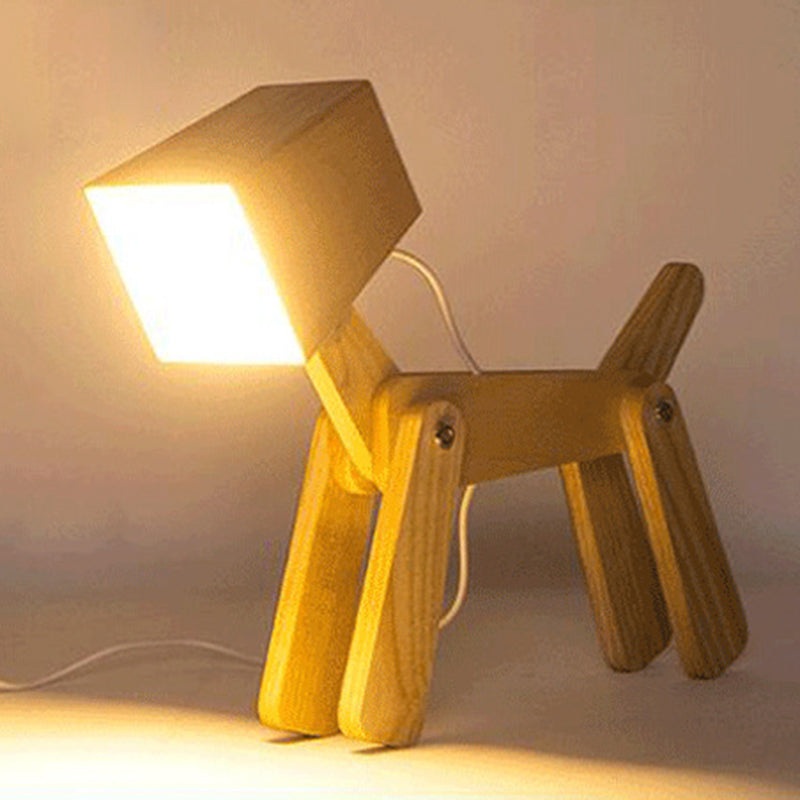 Contemporary Nordic Wood Hardware Acrylic Cute Puppy Adjustable LED Table Lamp For Study