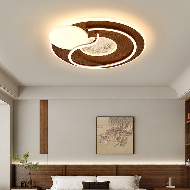 Contemporary Retro Round Rectangle Oval Stitching Roto-molding Iron Aluminum Lampshade LED Flush Mount Ceiling Light For Bedroom