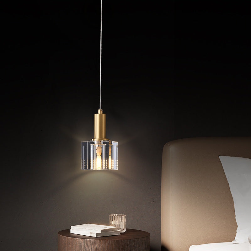 Contemporary Scandinavian Column Copper Crystal 1-Light Pendant Light For Living Room