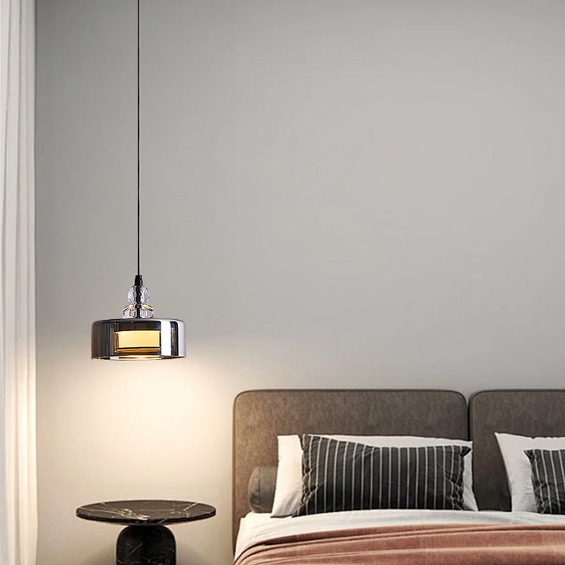 Contemporary Scandinavian Cylinder Glass Iron LED Pendant Light For Bedroom