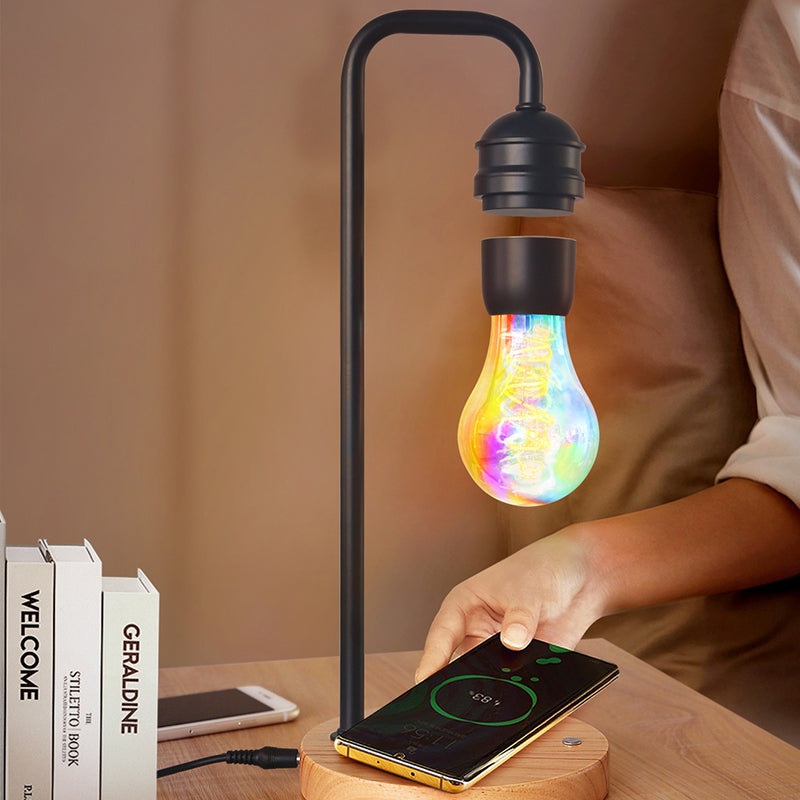 Contemporary Simplicity Rubber Wood Iron Magnetic Levitation LED Table Lamp For Study