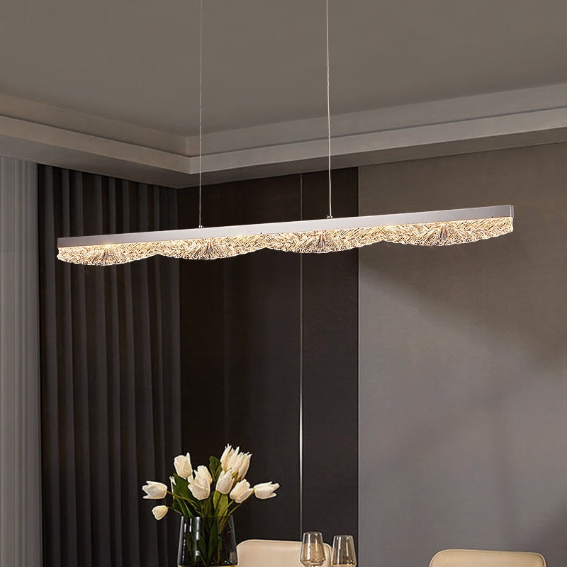 Modern Luxury Acrylic Stainless Steel Strip Wave Ice Texture LED Chandeliers Island Light For Dining Room