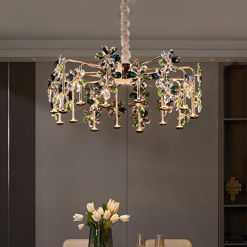 Modern Luxury Crystal Hardware Flower Petal LED Chandeliers For Living Room