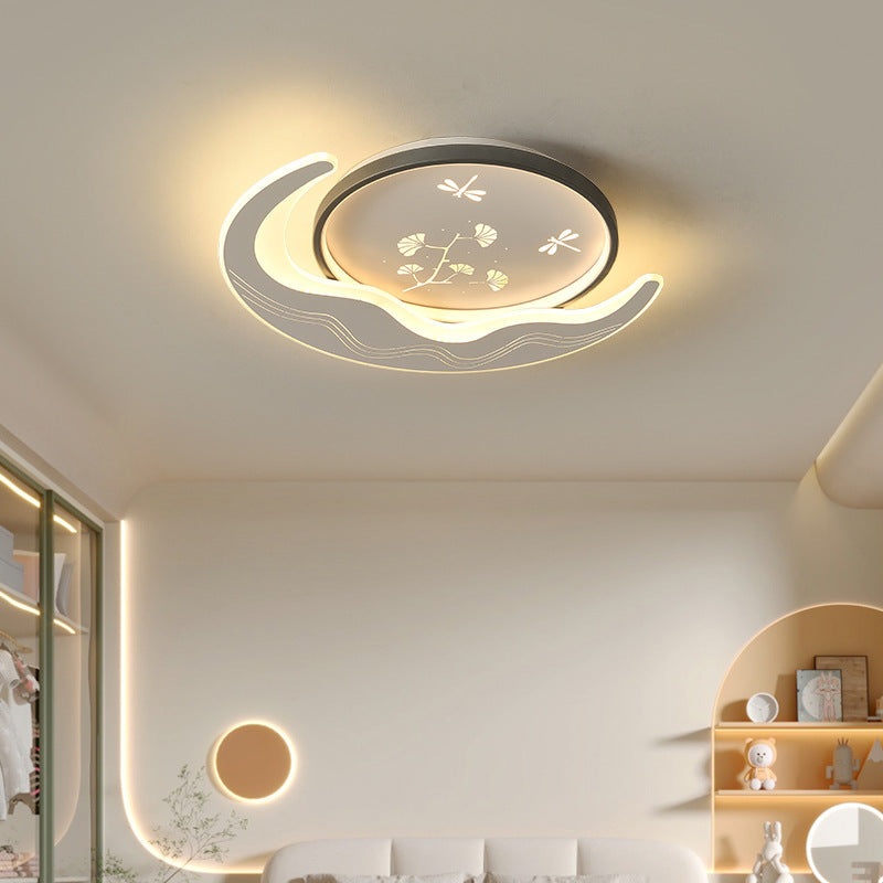 Modern Luxury Moon Circular Iron Acrylic LED Flush Mount Ceiling Light For Bedroom
