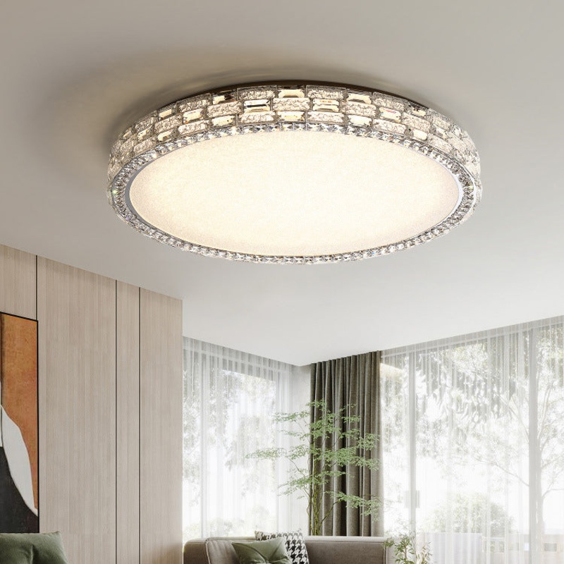 Modern Luxury Round Acrylic Stainless Steel Crystal LED Flush Mount Ceiling Light For Living Room