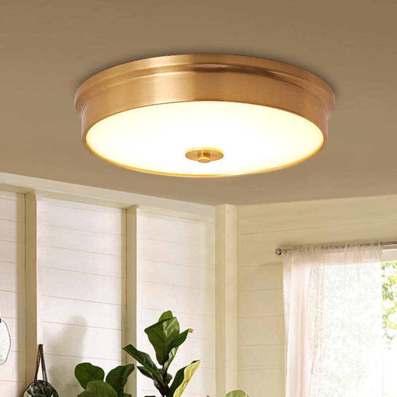 Modern Luxury Round Brass Glass LED Flush Mount Ceiling Light For Living Room