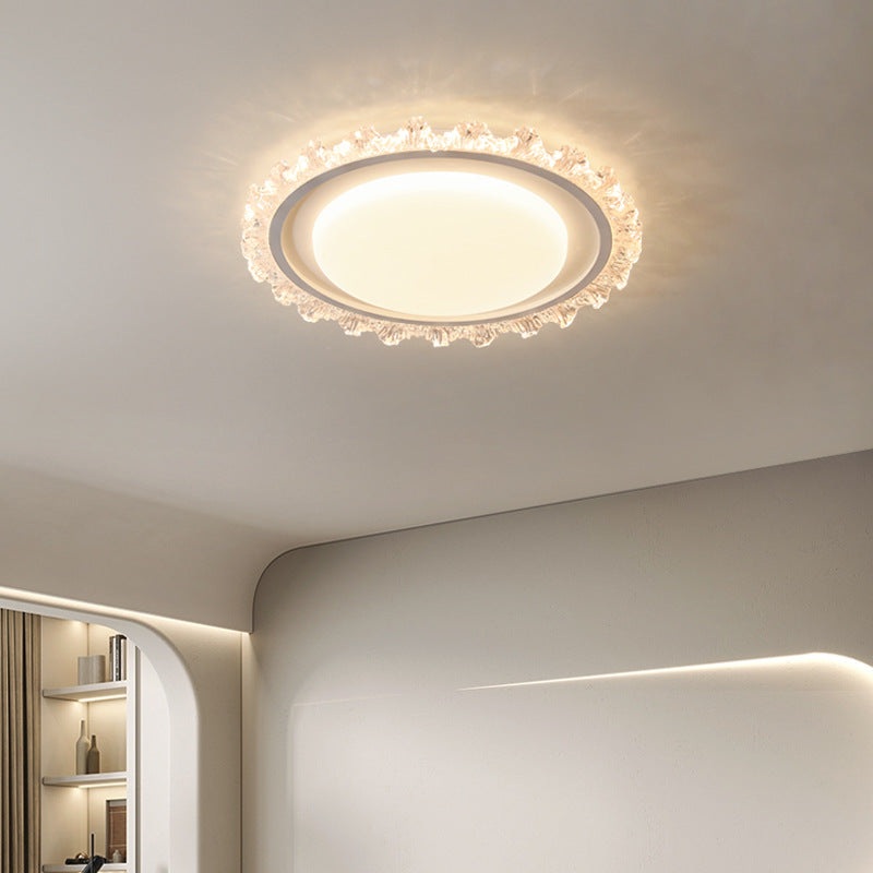 Modern Luxury Round Cream Wave Iron Acrylic LED Flush Mount Ceiling Light For Living Room