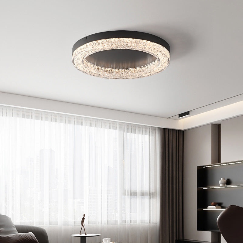 Modern Luxury Round Ice Cracks Hardware Resin LED Flush Mount Ceiling Light For Living Room