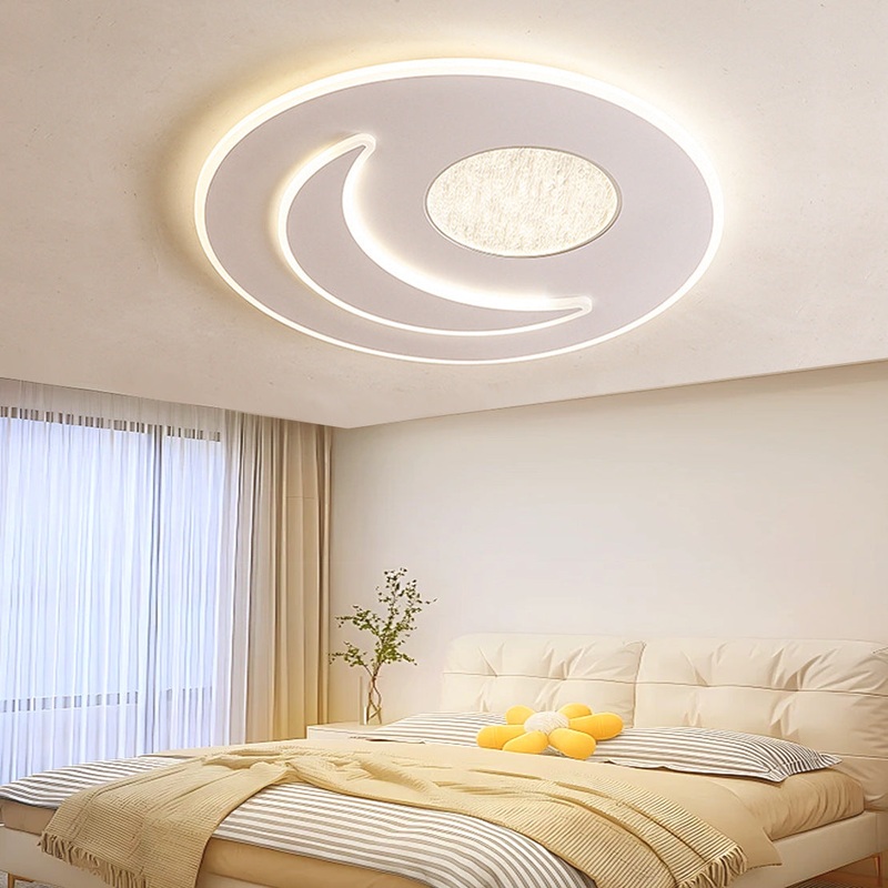 Modern Minimalist Moon Round Iron Acrylic LED Flush Mount Ceiling Light For Bedroom