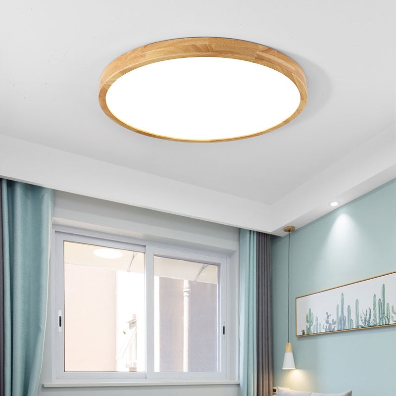 Modern Minimalist Round Dome Rubberwood Acrylic LED Flush Mount Ceiling Light For Bedroom