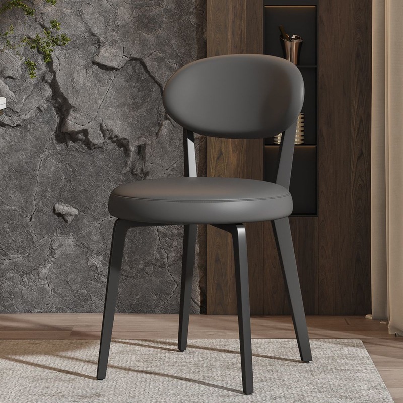 Modern Minimalist Round Upholstered Carbon Steel Frame Microfiber Leather Dining Chair Backrest For Dining Room