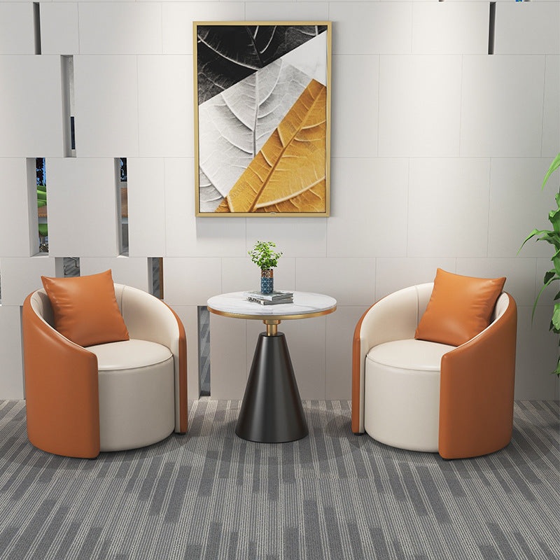 Modern Simplicity Cylinder Leather Solid Wood Accent Chair Backrest Armrest For Living Room
