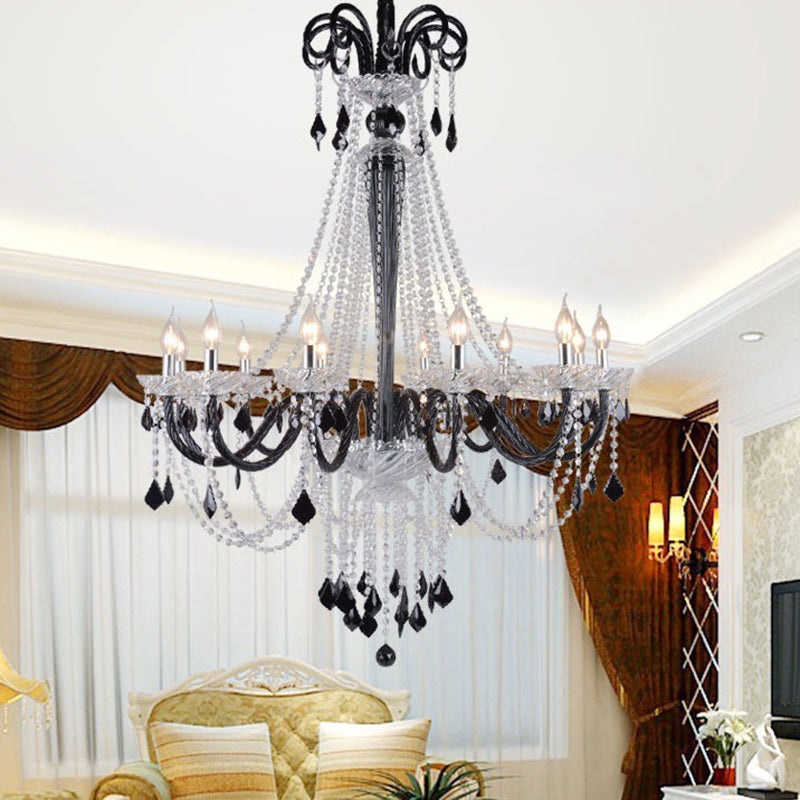 Traditional French Hardware Frame Crystal Glass Candelabra 12-Light Chandelier For Living Room