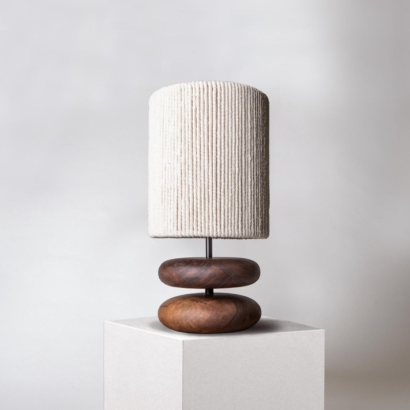 Traditional Japanese Cylinder Iron Wood Fabric 1-Light Table Lamp For Living Room
