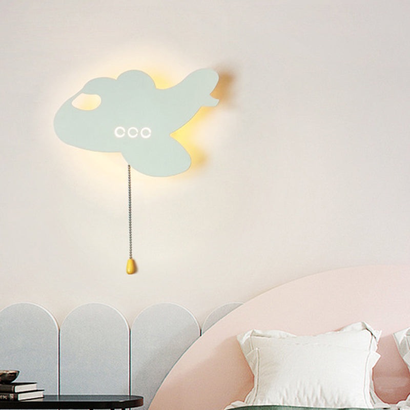 Contemporary Creative Battery Kids Iron Cloud Star Animal Cartoon Pull Chain LED Wall Sconce Lamp For Bedside
