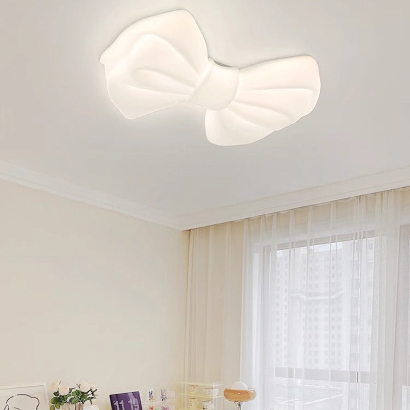 Contemporary Creative Cream Bow PE Iron LED Flush Mount Ceiling Light For Bedroom