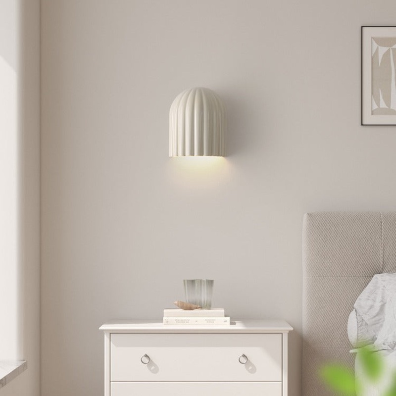 Contemporary Creative Cream Semicircular Vertical Stripes Iron Lampshade 2 - Light Wall Sconce Lamp For Bedroom