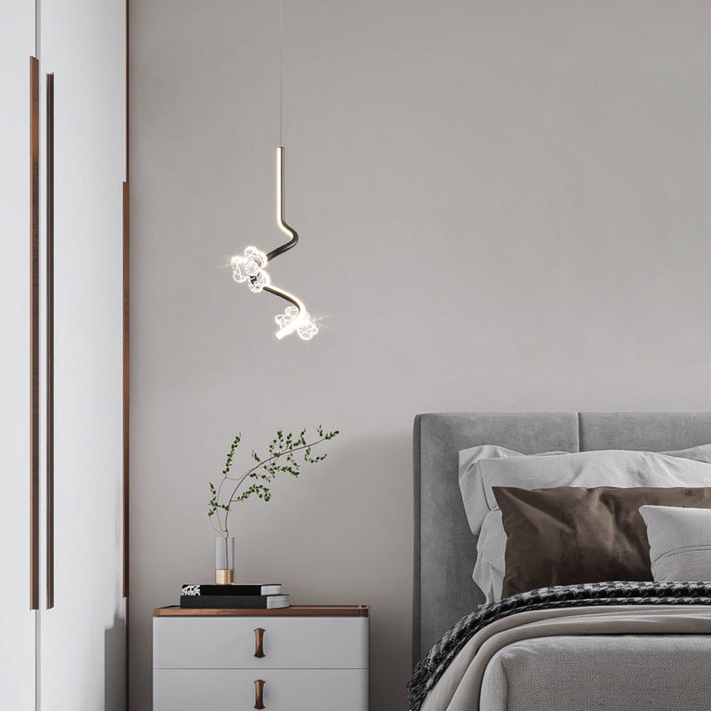 Contemporary Creative Dome Curve Stitching Flowers Iron Aluminum Silicone LED Pendant Light For Bedroom