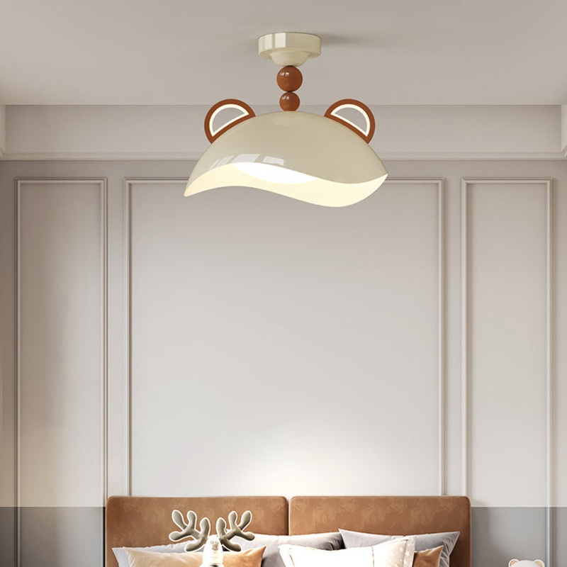Contemporary Creative Kids Bear Iron PE LED Semi-Flush Mount Ceiling Light For Bedroom