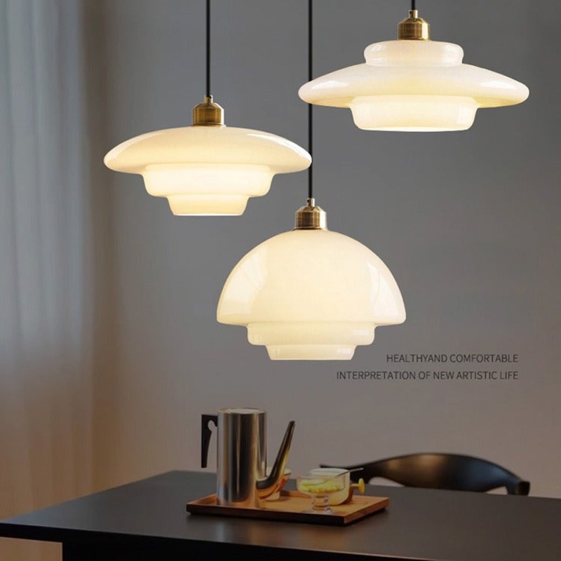 Contemporary Industrial Round Disc Half Dome Iron Glass Shade 1-Light Pendant Light For Living Room