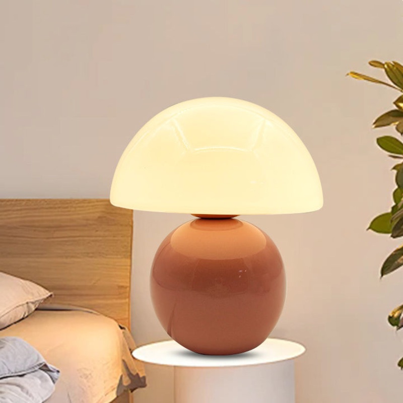 Contemporary Nordic Glass Ceramic Mushroom 1-Light Table Lamp For Study