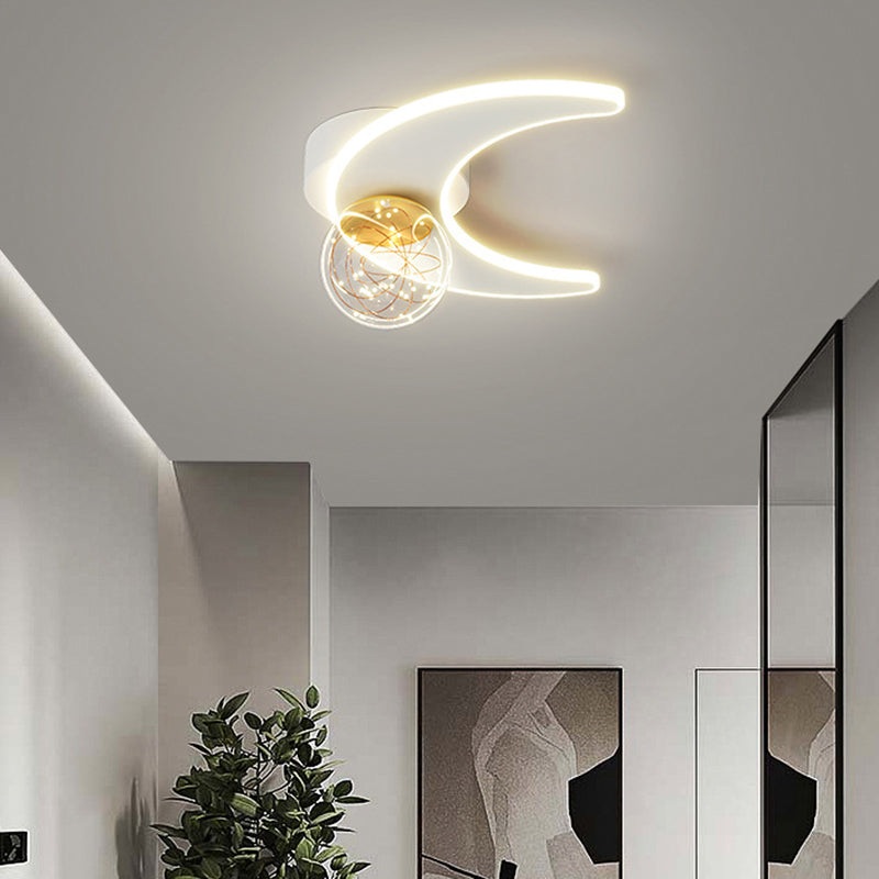 Contemporary Nordic Iron Acrylic Glass Moon Star Ball LED Semi-Flush Mount Ceiling Light For Hallway