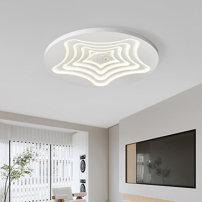 Contemporary Nordic Round Star Lunar Iron Resin Acrylic LED Flush Mount Ceiling Light For Bedroom