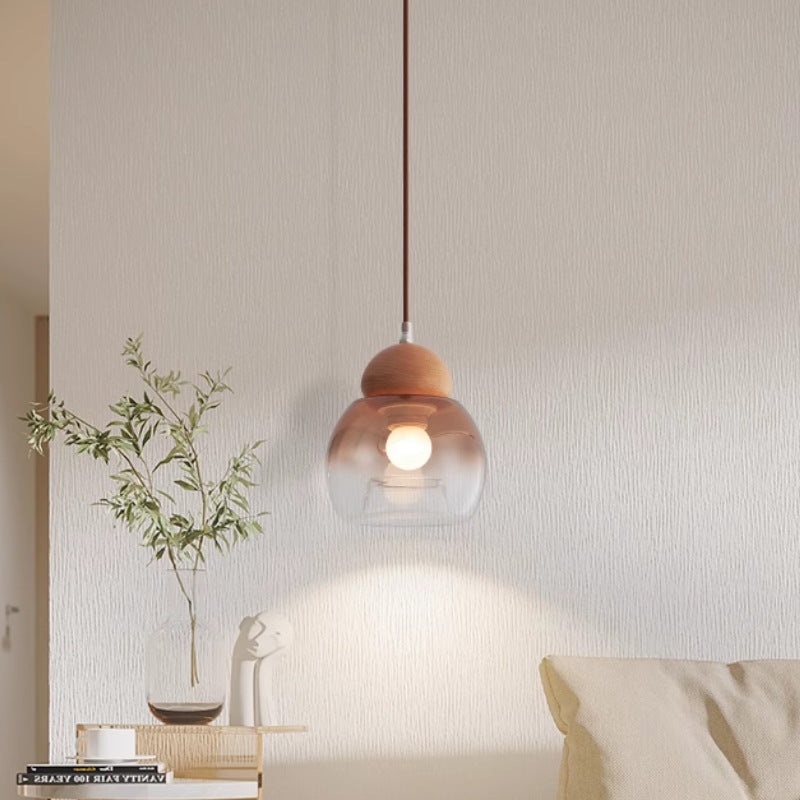 Contemporary Retro Globe Wood Glass 1-Light Pendant Light For Bedroom