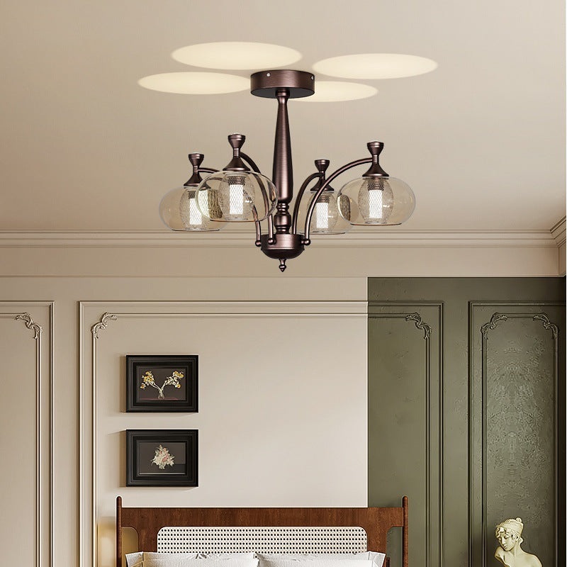 Contemporary Retro Oval Glass Lampshade Aluminum Hardware LED Chandeliers For Living Room