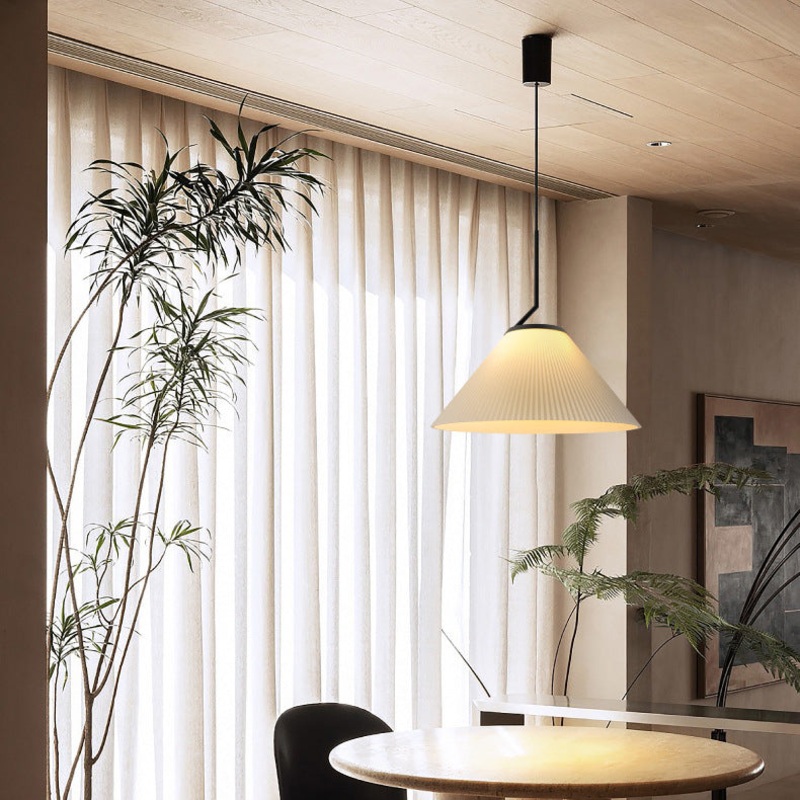 Contemporary Scandinavian Cone Metal Fabric 1-Light Pendant Light For Living Room