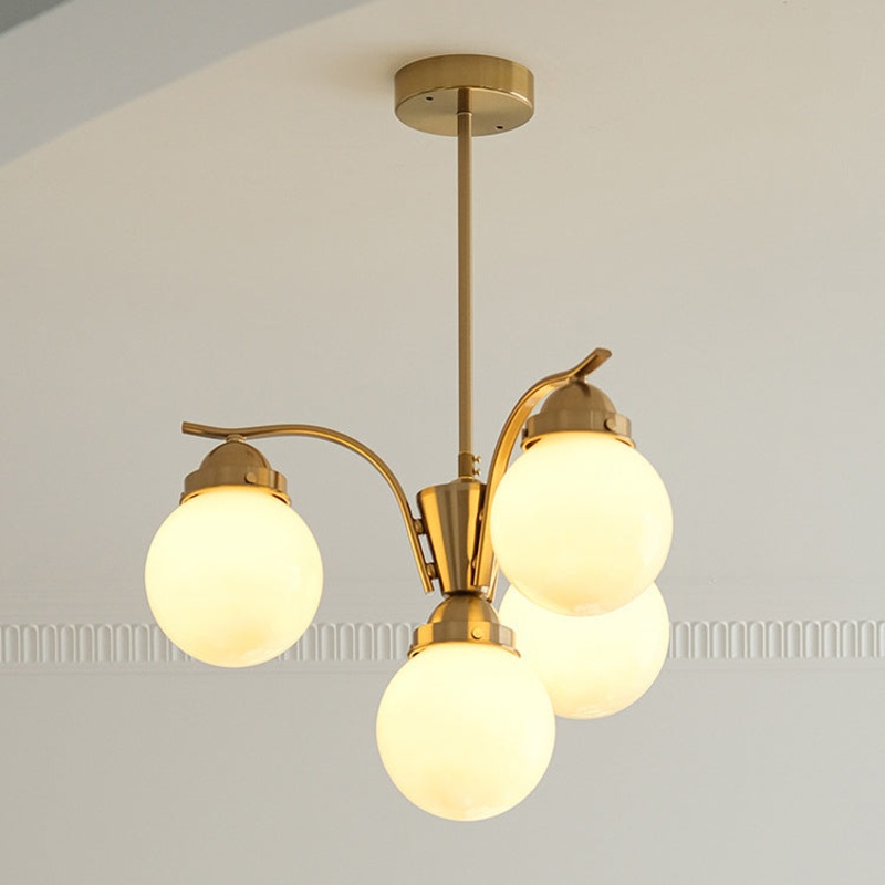 Contemporary Scandinavian Curved Magic Bean Round Glass Iron 4/6 Light Chandelier For Living Room