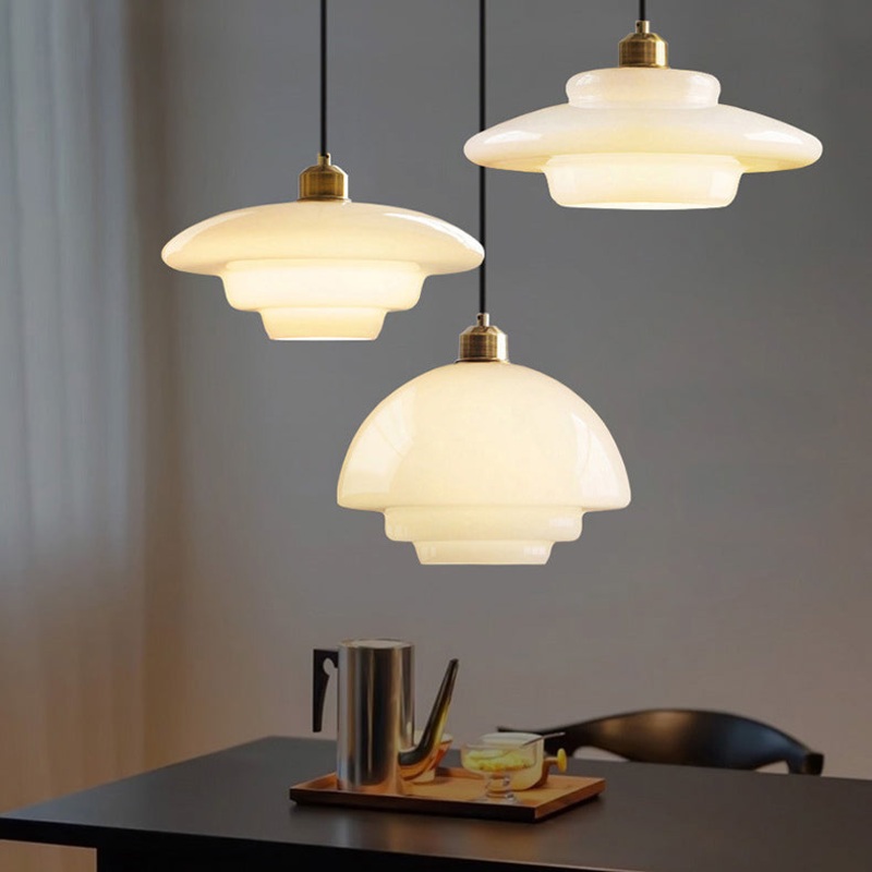 Contemporary Scandinavian Dome Disc Half Glass Lampshade Hardware 1 - Light Pendant Light For Dining Room