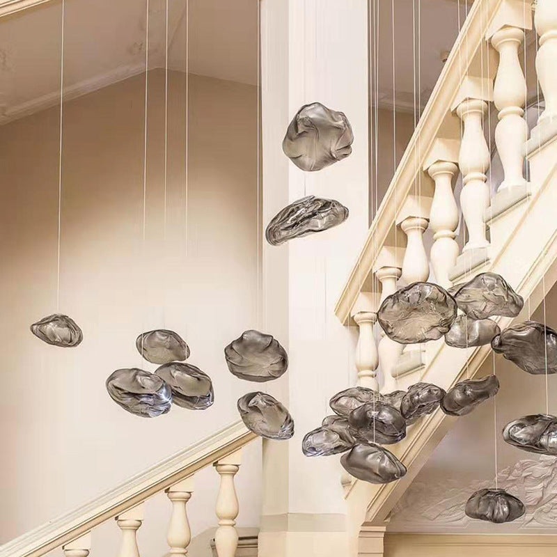 Contemporary Scandinavian Irregular Half Round Glass Hardware 1-Light Pendant Light For Living Room