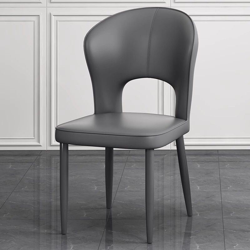 Contemporary Scandinavian Leather Carbon Steel Dining Chair Backrest Armless For Dining Room