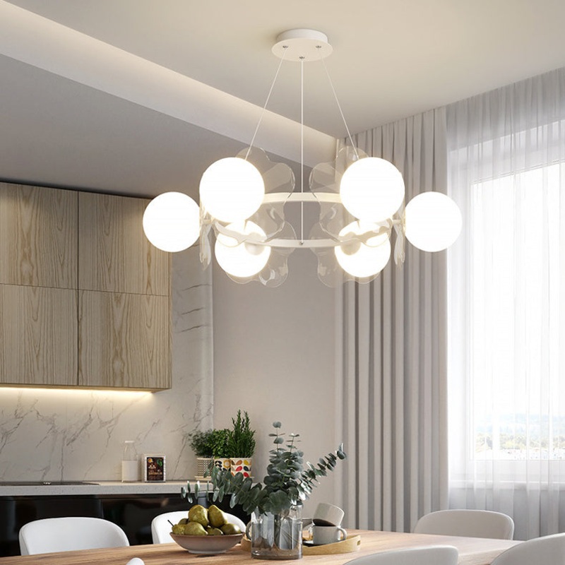 Contemporary Scandinavian Orbs Stitching Transparent Flowers Aluminum Iron Acrylic Lampshade LED Chandelier For Living Room