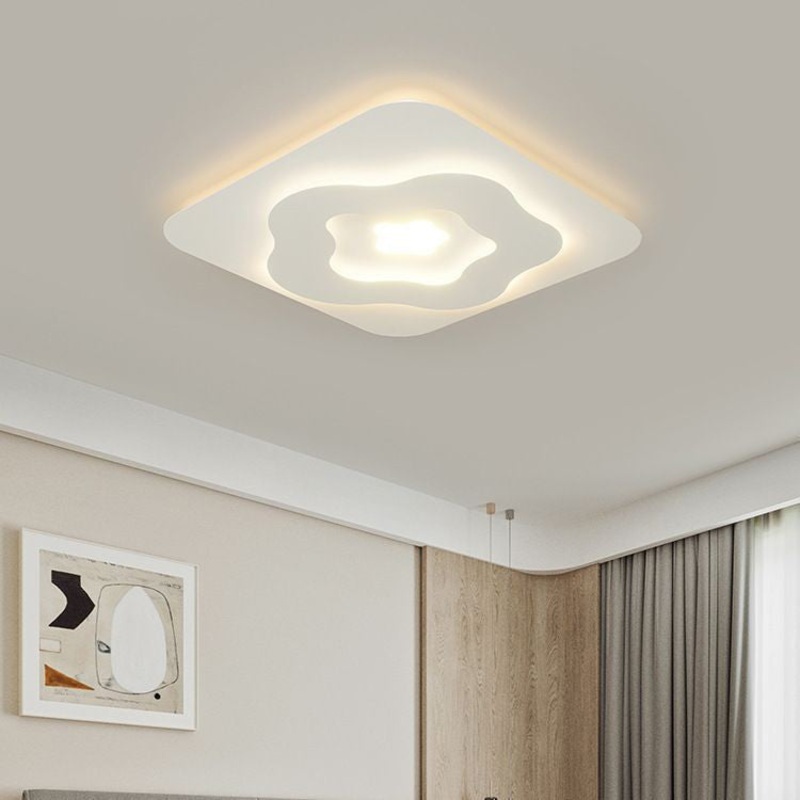 Modern Art Deco Flower Square Acrylic Iron LED Flush Mount Ceiling Light For Living Room