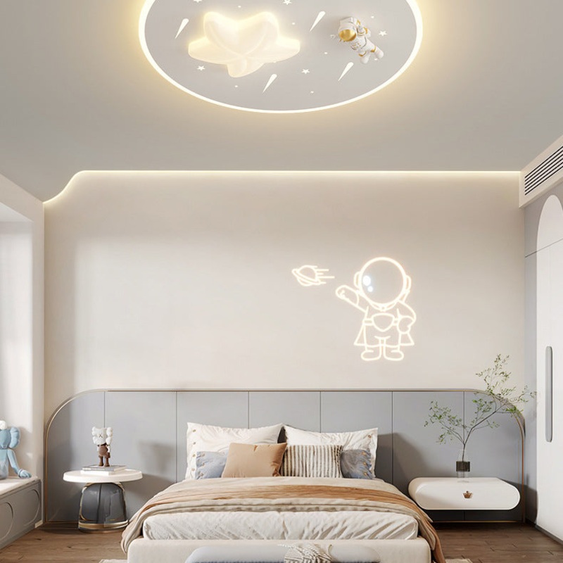 Modern Art Deco Kids Round Astronaut Star Acrylic Hardware LED Flush Mount Ceiling Light For Living Room