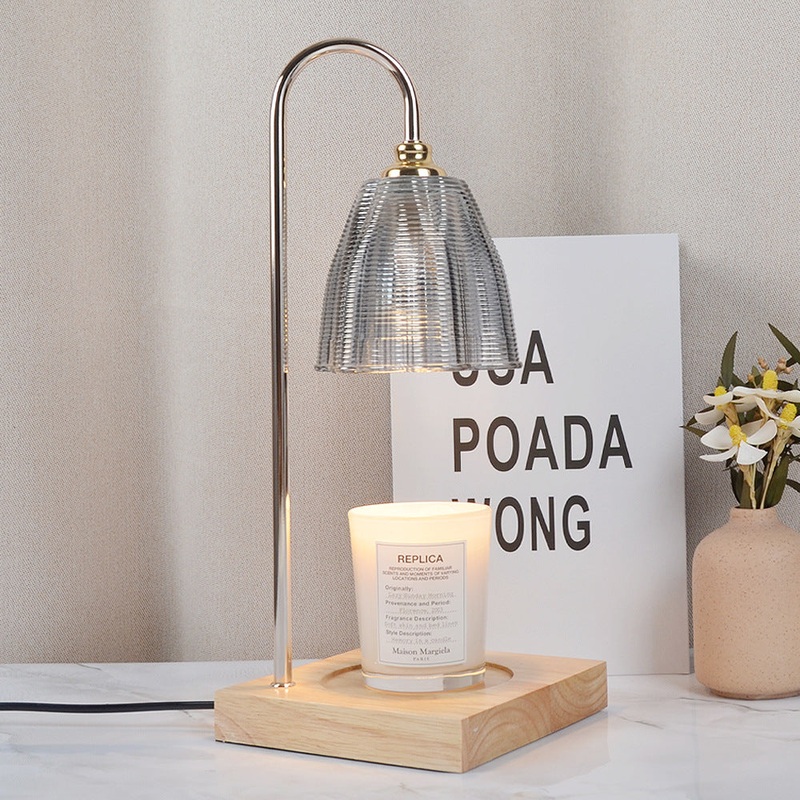 Modern Art Deco Round Cup Shape Wooden Base Iron Frame Glass Shade 1-Light Aromatherapy Melted Wax Table Lamp For Bedroom
