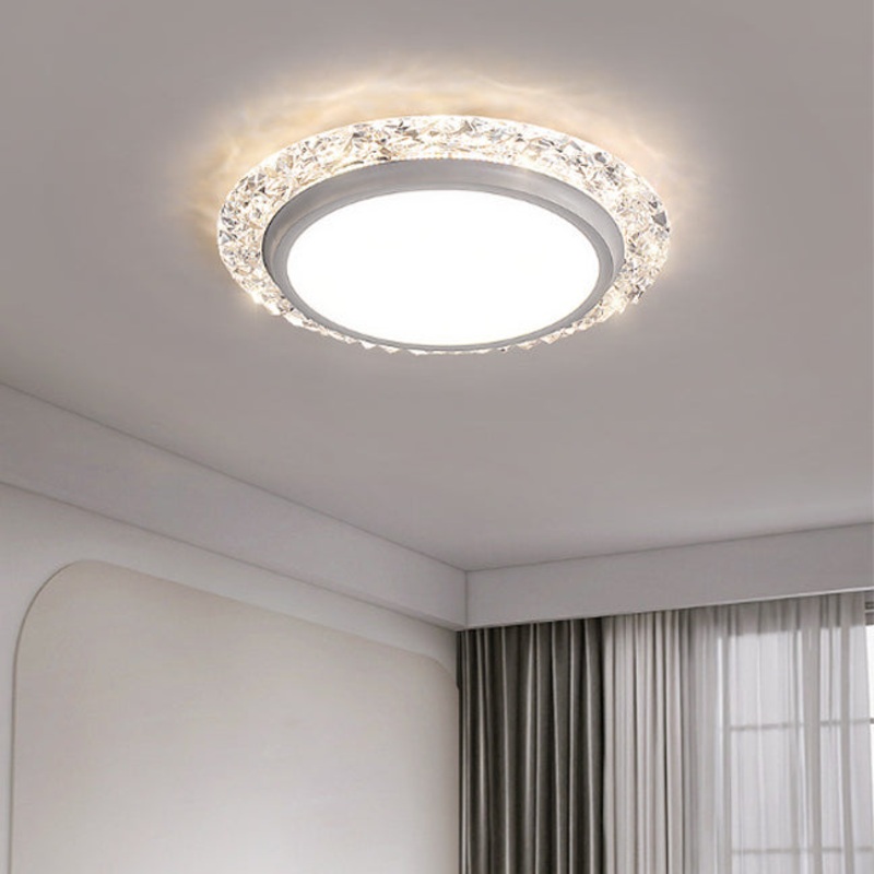 Modern Luxury Round Acrylic Aluminum Crystal LED Flush Mount Ceiling Light For Living Room