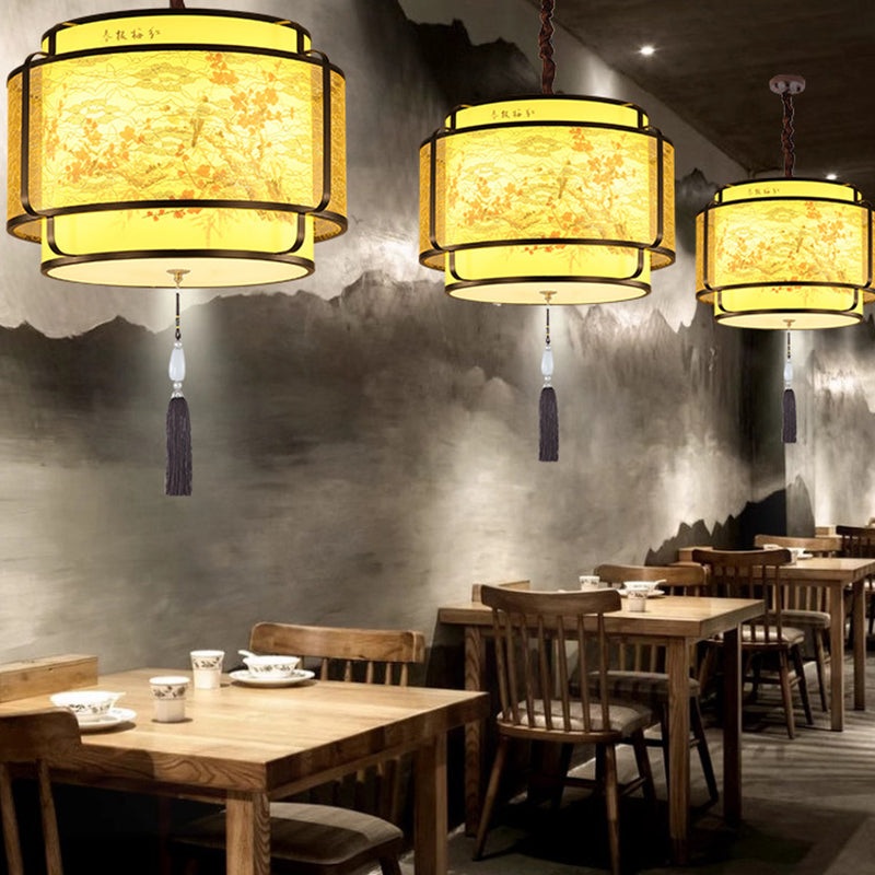 Traditional Chinese Round Spike Flower Faux Sheepskin Iron 1/3 Light Pendant Light For Living Room