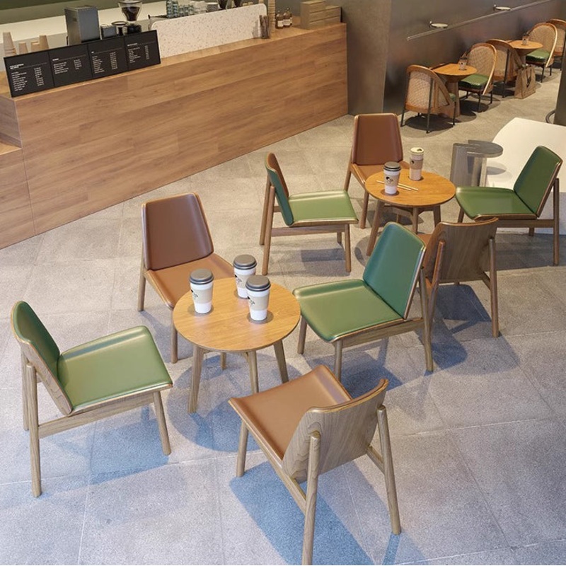 Traditional Chinese Trapezoidal Square Napa Leather Solid Wood Dining Chair Backrest For Dining Room