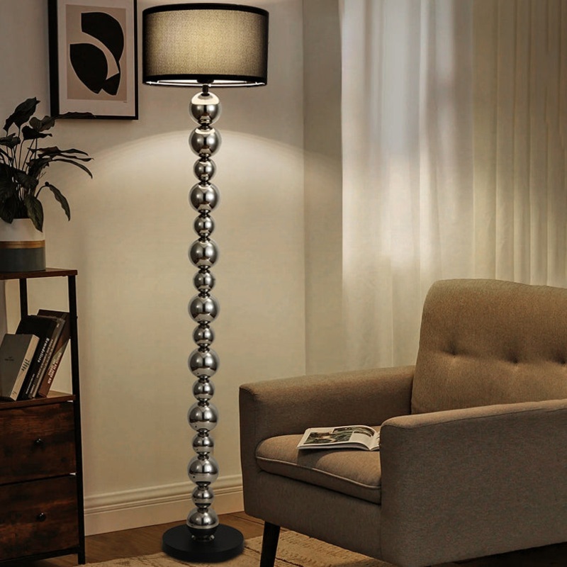 Traditional French Cylinder Iron Aluminum Fabric 1-Light Standing Floor Lamp For Living Room