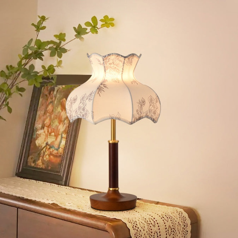 Traditional French Dome Metal Wood Fabric 1-Light Table Lamp For Bedroom