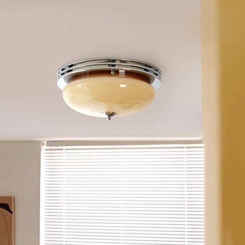 Traditional French Round Iron Glass 3-Light Flush Mount Ceiling Light For Living Room