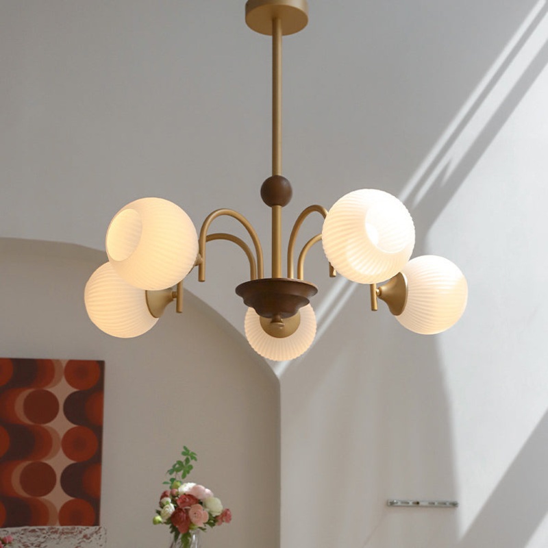 Traditional Vintage Globe Iron Glass 5-Light Chandelier For Living Room